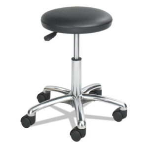 Height-Adjustable Lab Stool, Backless, Supports Up to 250 lb, 16" to 21" Seat Height, Black Seat, Chrome Base