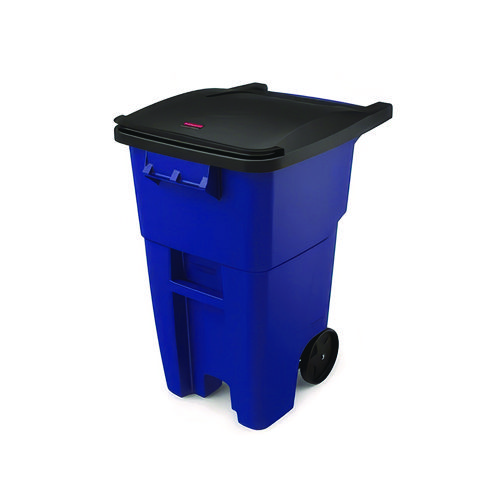 Square Brute Rollout Container, 50 gal, Molded Plastic, Blue