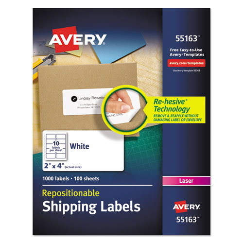 Avery&reg; Repositionable Labels, Sure Feed, 2" x 4" , 1,000 Labels (55163)