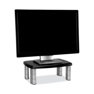 Adjustable Height Monitor Stand, 15" x 12" x 2.63" to 5.78", Black/Silver, Supports 80 lbs