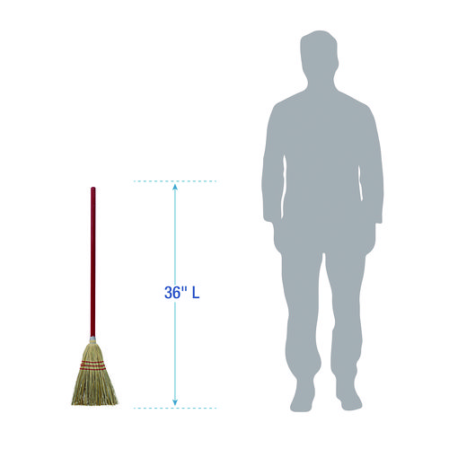 Corn/Fiber Brooms, Corn/Synthetic Fiber Bristles, 36" Overall Length, Gray/Natural, 12/Carton