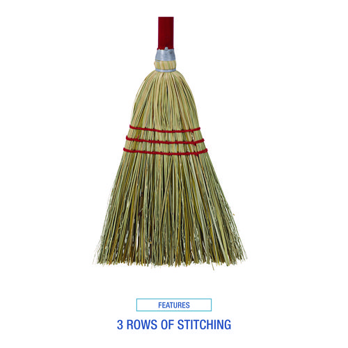 Corn/Fiber Brooms, Corn/Synthetic Fiber Bristles, 36" Overall Length, Gray/Natural, 12/Carton