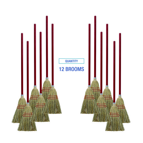 Corn/Fiber Brooms, Corn/Synthetic Fiber Bristles, 36" Overall Length, Gray/Natural, 12/Carton