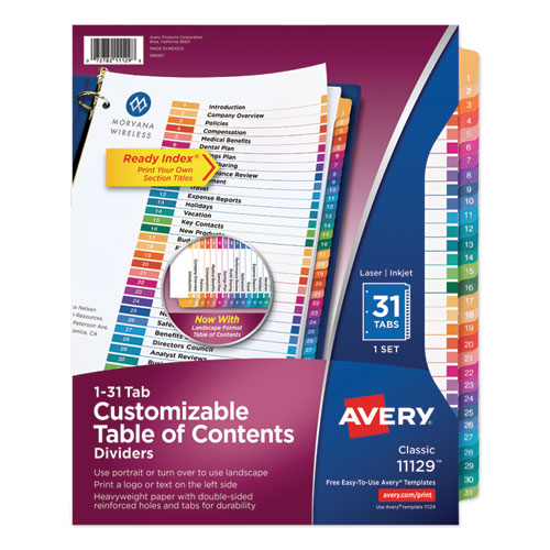 Avery&reg; Ready Index&reg; Table of Content Dividers for Laser and Inkjet Printers, 1-31