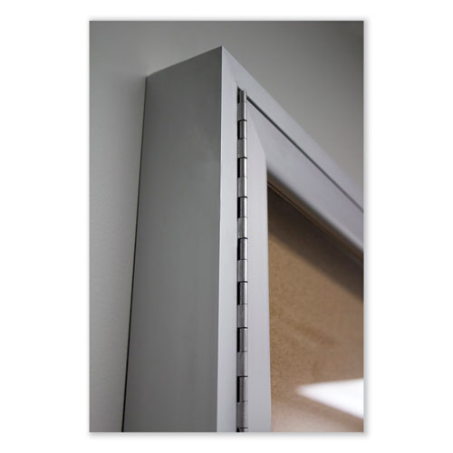 1 Door Enclosed Natural Cork Bulletin Board with Satin Frame, 18" x 24", Tan Surface, Satin Aluminum Frame
