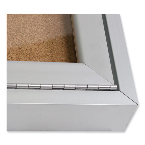 1 Door Enclosed Natural Cork Bulletin Board with Satin Frame, 18" x 24", Tan Surface, Satin Aluminum Frame