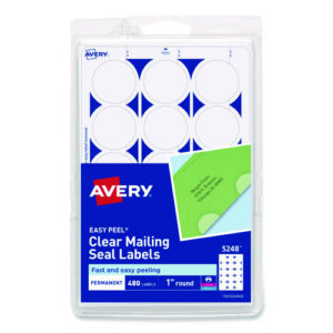 Printable Mailing Seals, 1" dia, Clear, 15/Sheet, 32 Sheets/Pack, (5248)