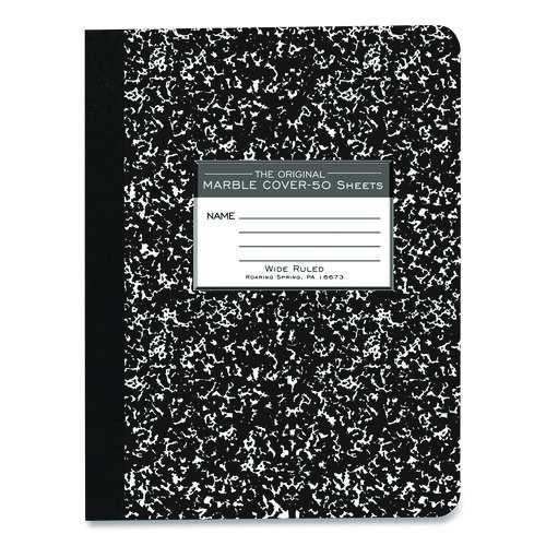 Marble Cover Composition Book, Taped Binding, Wide/Legal Rule, Black Marble Cover, (50) 9.75 x 7.5 Sheets