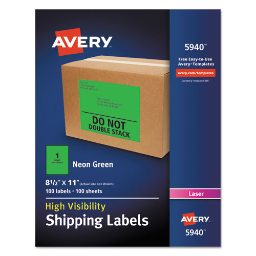 Avery® Neon Shipping Labels, 8-1/2" x 11" , 100 Labels (5940)