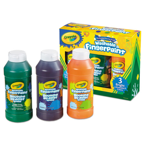 Washable Fingerpaint Pack, 3 Assorted Bright Colors, 8 oz Tube, 3/Box