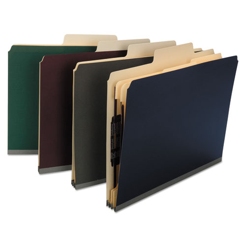 SuperTab Classification Folders, Six SafeSHIELD Fasteners, 2" Expansion, 2 Dividers, Letter Size, Dark Gray, 10/Box