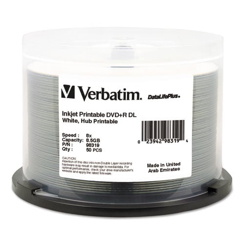 Verbatim DataLifePlus DVD Recordable Media - DVD+R DL - 8x - 8.50 GB - 50 Pack Spindle - White
