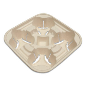 Fiber Cup Carriers, 8 oz to 22 oz, Four Cups, Natural, 600/Carton