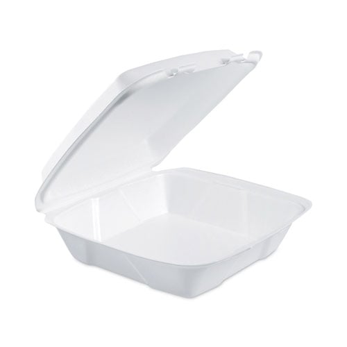 Insulated Foam Hinged Lid Containers, 9.01 x 9.4 x 3, White, 100/Pack, 2 Packs/Carton