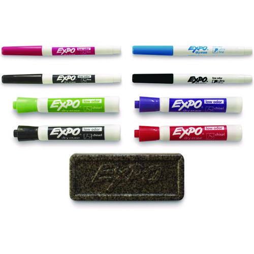 Low-Odor Dry Erase Marker Set, Assorted Tip Types, Assorted Colors
