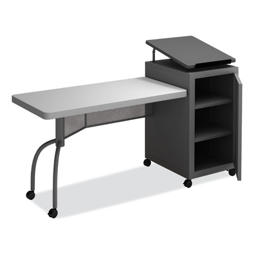 Edupod Teacher's Desk and Lectern Combo, 24" x 68" x 45", Gray Hammer Tone