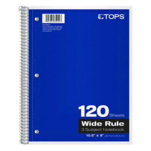 Coil-Lock Wirebound Notebooks, 3-Hole Punched, 3-Subject, Wide/Legal Rule, Randomly Assorted Covers, (120) 10.5 x 8 Sheets