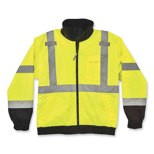 GloWear 8379 Class 3 Hi-Vis Fleece Lined Bomber Jacket, Lime, Medium