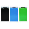 29 Gallon Trash/Recycling Cans, Steel, Blue Mixed Recycling Can w/Circle Lid, Green Compost and Black Trash Cans w/Sq Lids