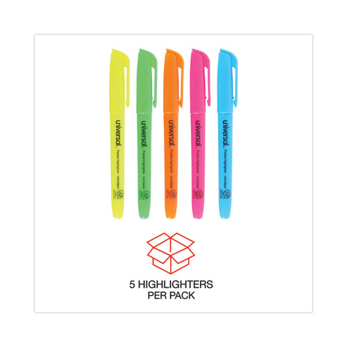 Pocket Highlighters, Assorted Ink Colors, Chisel Tip, Assorted Barrel Colors, 5/Set