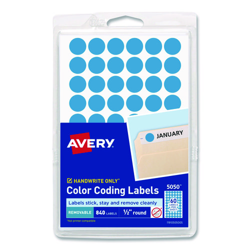 Avery&reg; Dot Stickers, 1/2" Diameter, Light Blue, 840 Total (5050)