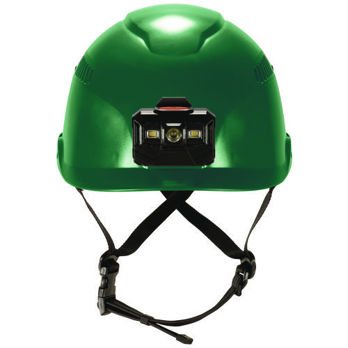 Skullerz 8977LED Class C Safety Helmet with LED Light and Adjustable Venting, 6-Point Ratchet Suspension, Green
