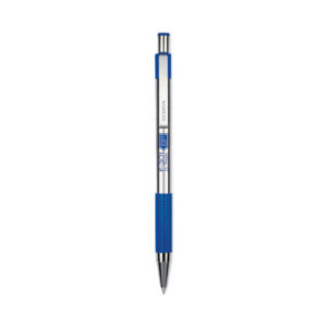 F-301 Ballpoint Pen, Retractable, Fine 0.7 mm, Blue Ink, Stainless Steel/Blue Barrel, 2/Pack