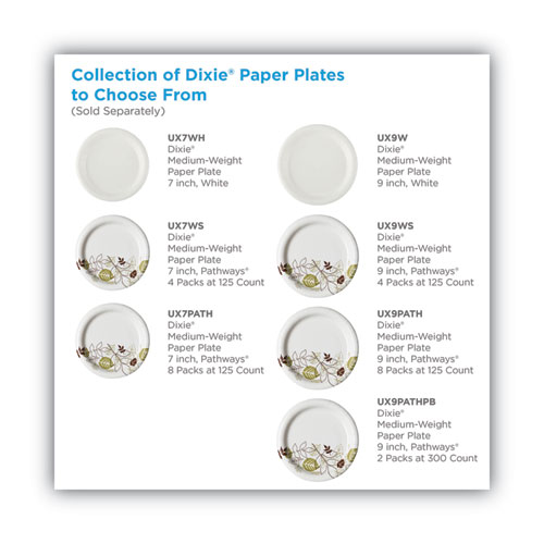 Pathways Soak-Proof Shield Mediumweight Paper Plates, WiseSize, 8.5" dia, Green/Burgundy, 125/Pack
