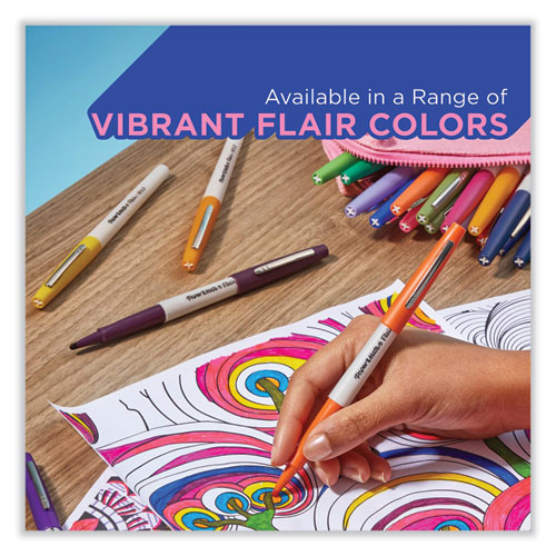 Flair Felt Tip Porous Point Pen, Stick, Bold 1.2 mm, Assorted Ink Colors, White Pearl Barrel, 6/Pack