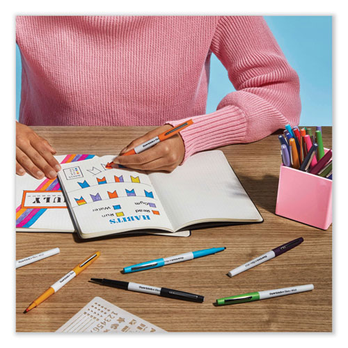 Flair Felt Tip Porous Point Pen, Stick, Bold 1.2 mm, Assorted Ink Colors, White Pearl Barrel, 6/Pack