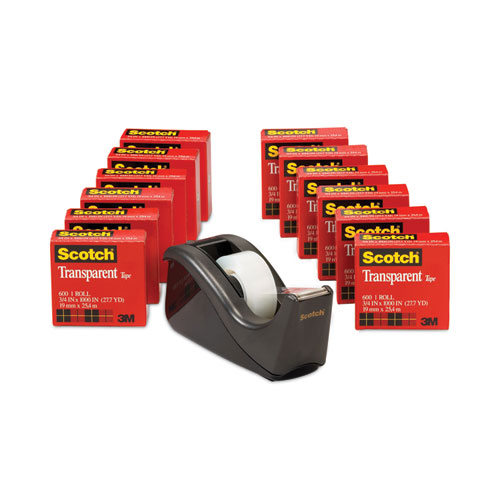 Transparent Tape Value Pack with Black Dispenser, 1" Core, 0.75" x 83.33 ft, Transparent