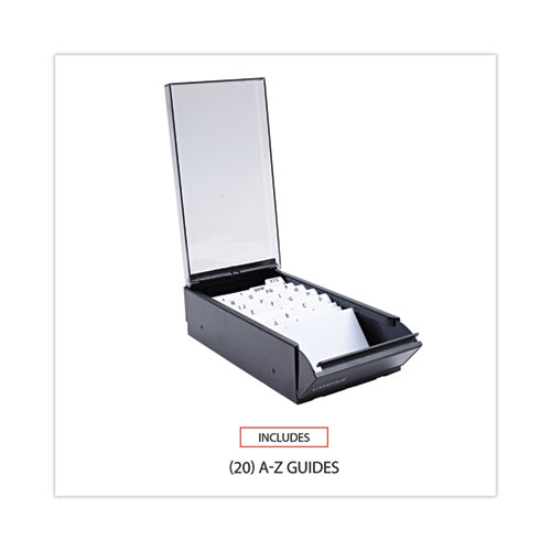 Business Card File, Holds 600 2 x 3.5 Cards, 4.25 x 8.25 x 2.5, Metal/Plastic, Black