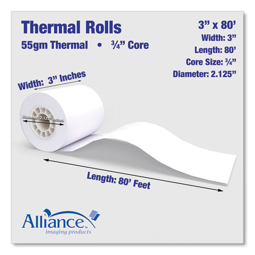 Thermal Cash Register/POS Roll, 3" x 80 ft, White, 36/Carton
