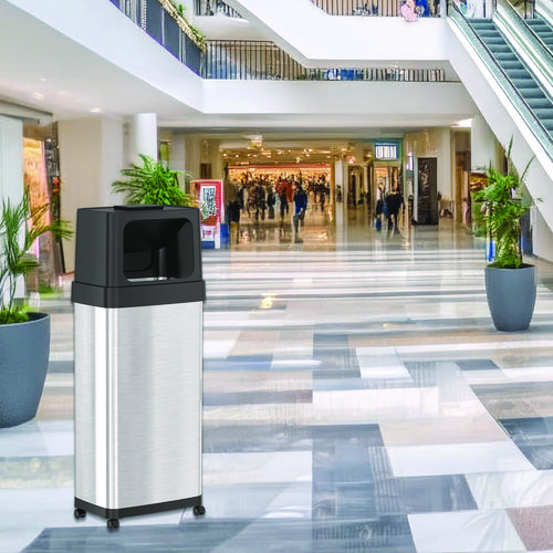 Dual Push Door Trash Can, 24 gal, Stainless Steel, Silver/Black