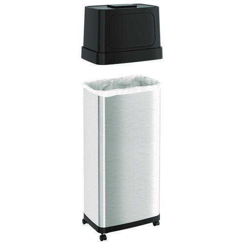 Dual Push Door Trash Can, 24 gal, Stainless Steel, Silver/Black