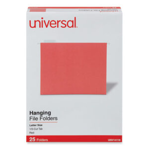 Deluxe Bright Color Hanging File Folders, Letter Size, 1/5-Cut Tabs, Red, 25/Box