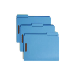 Top Tab Colored Fastener Folders, 0.75" Expansion, 2 Fasteners, Letter Size, Blue Exterior, 50/Box