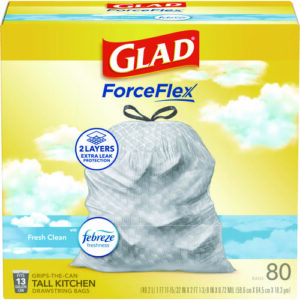ForceFlex Kitchen Drawstring Trash Bags, 13 gal, Gain Fresh Clean Scent, 24 x 27.38, White, 80/Box