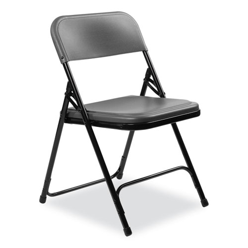 800 Series Plastic Folding Chair, Supports Up to 500 lb, 18" Seat Height, Charcoal Seat, Charcoal Back, Black Base, 4/Carton