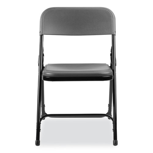 800 Series Plastic Folding Chair, Supports Up to 500 lb, 18" Seat Height, Charcoal Seat, Charcoal Back, Black Base, 4/Carton