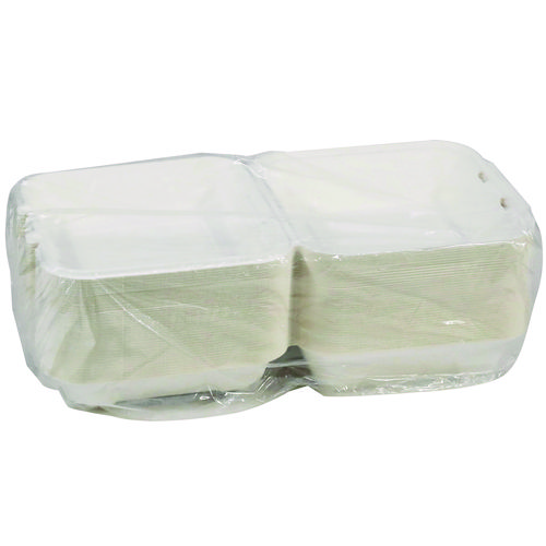 EarthChoice PFAS Free Compostable Hinged Lid Container, 9 x 9 x 3, White, Sugarcane, 150/Carton