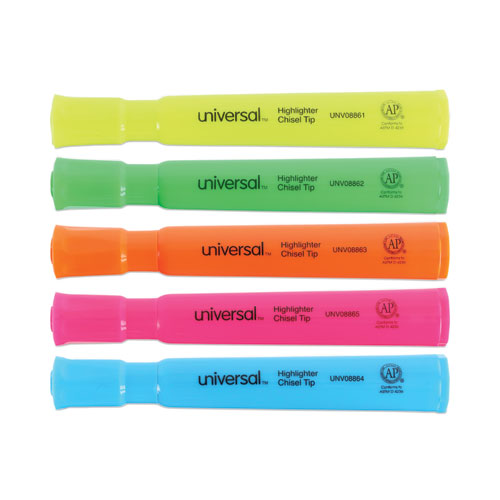 Desk Highlighters, Assorted Ink Colors, Chisel Tip, Assorted Barrel Colors, 5/Set