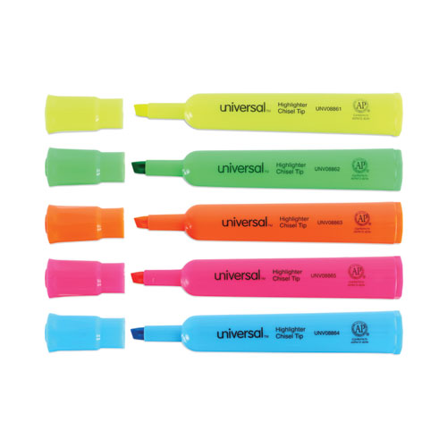 Desk Highlighters, Assorted Ink Colors, Chisel Tip, Assorted Barrel Colors, 5/Set