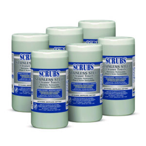 Stainless Steel Cleaner Towels, 1-Ply, 9.75 x 10.5, Lemon Scent, 30/Canister, 6 Canisters/Carton