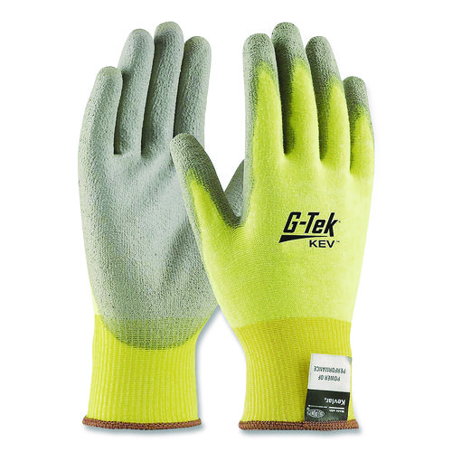 G-Tek KEV Cut-Resistant Seamless-Knit Gloves, Medium (Size 8), Yellow/Gray, 12 Pairs