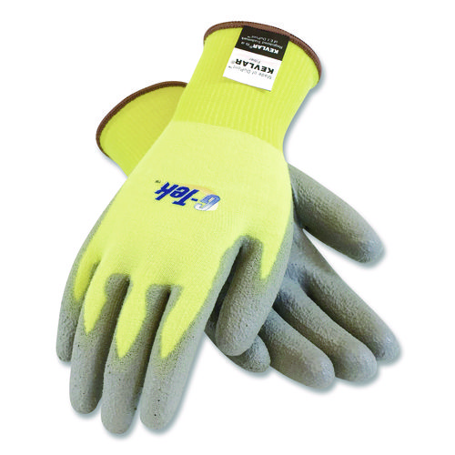 G-Tek KEV Cut-Resistant Seamless-Knit Gloves, Medium (Size 8), Yellow/Gray, 12 Pairs