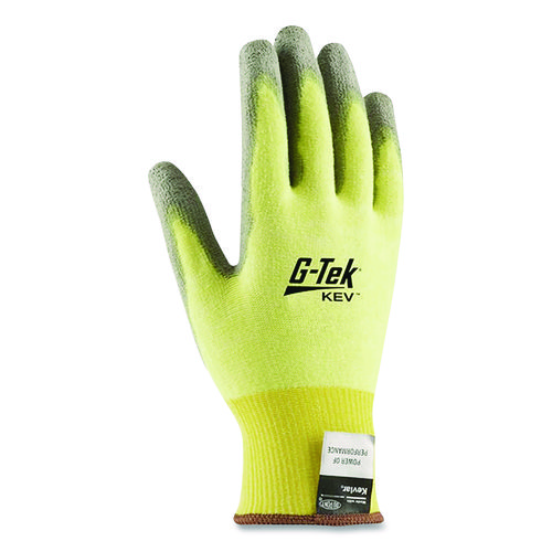 G-Tek KEV Cut-Resistant Seamless-Knit Gloves, Medium (Size 8), Yellow/Gray, 12 Pairs