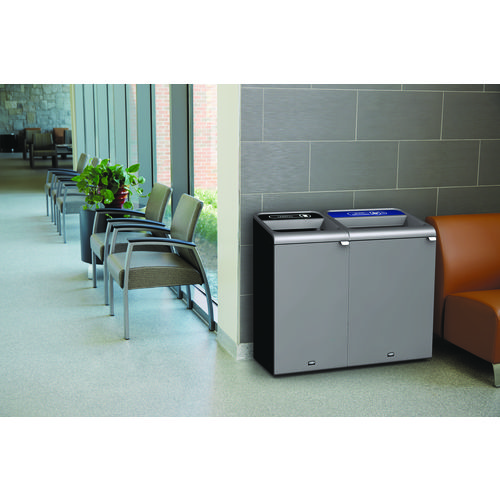 Configure Indoor Recycling Waste Receptacle, Mixed Recycling, 33 gal, Metal, Gray