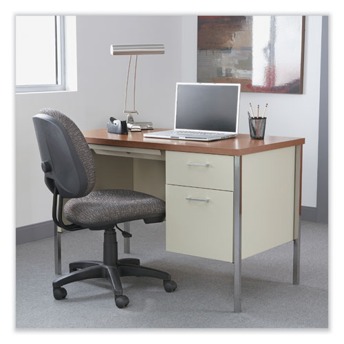 Single Pedestal Steel Desk, 45.25" x 24" x 29.5", Cherry/Putty, Chrome-Plated Legs
