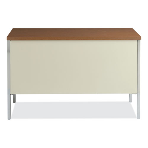 Single Pedestal Steel Desk, 45.25" x 24" x 29.5", Cherry/Putty, Chrome-Plated Legs